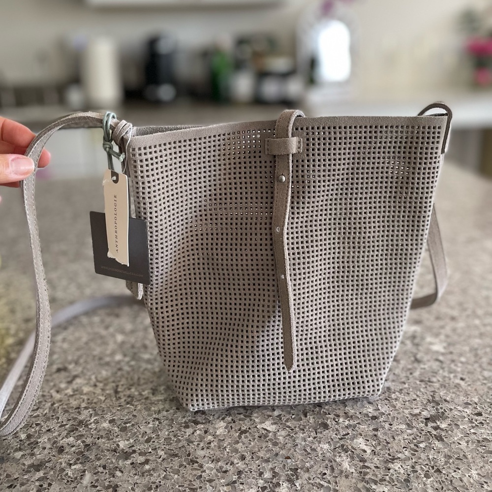 Gray suede crossbody bag new with tags waffle pattern